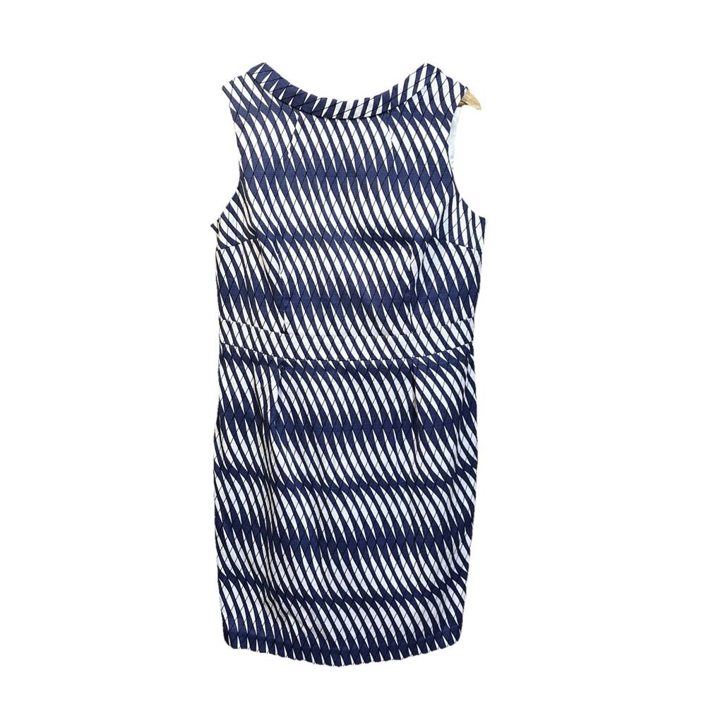 Boden Cotton Geometric Sheath Dress Size 14R Blue Career Office Mature Stretch